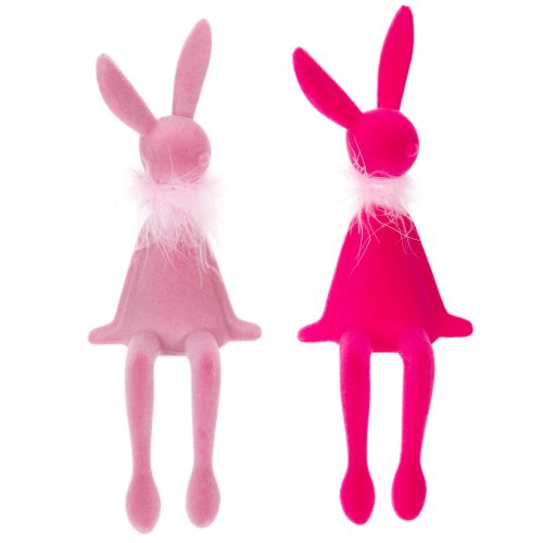 Floristik24 Osterhasen Figur mit Federboa Kantenhocker Dekorative Figur Ostern 27cm 2St