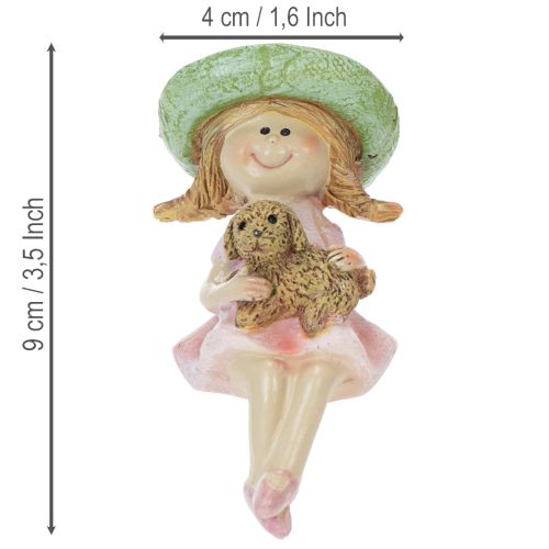 Dekofigur Kantenhocker Mädchen mit Hund Polyresin Rosa Grün 9,5cm | Floristik24.ch