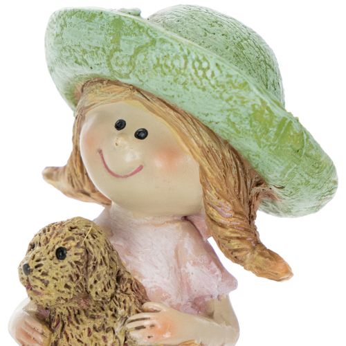Dekofigur Kantenhocker Mädchen mit Hund Polyresin Rosa Grün 9,5cm | Floristik24.ch