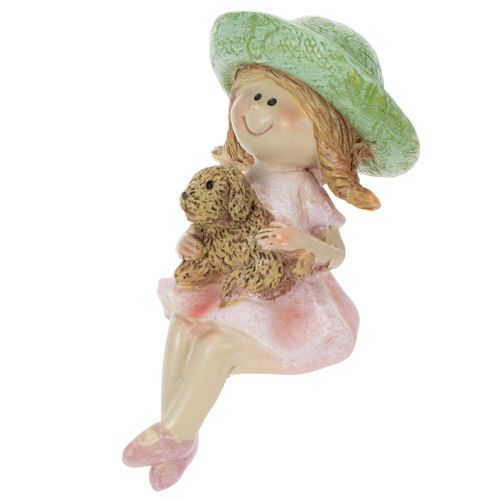 Dekofigur Kantenhocker Mädchen mit Hund Polyresin Rosa Grün 9,5cm | Floristik24.ch