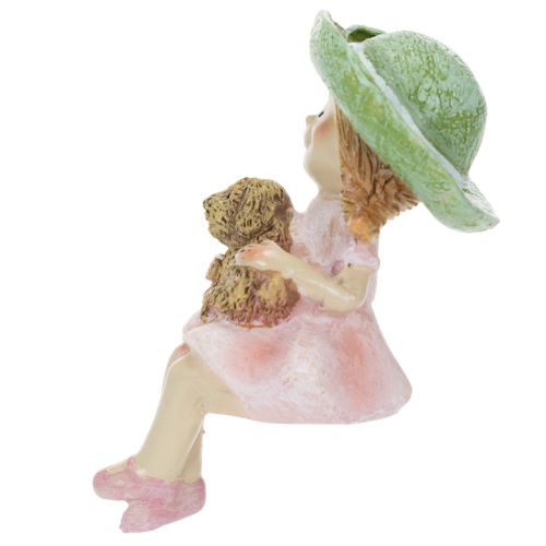 Dekofigur Kantenhocker Mädchen mit Hund Polyresin Rosa Grün 9,5cm | Floristik24.ch