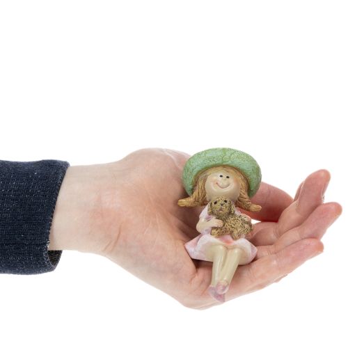 Dekofigur Kantenhocker Mädchen mit Hund Polyresin Rosa Grün 9,5cm | Floristik24.ch