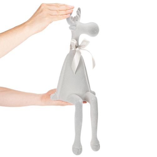 Weihnachtsfigur Rentier Kunststoff Hellgrau 54 cm als Kantenhocker | Floristik24.ch