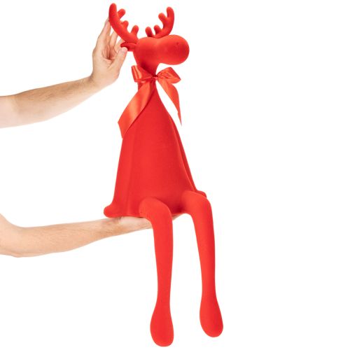 Dekofigur Elch Kantenhocker beflockt mit Schleife 80cm Rot Kunststoff | Floristik24.ch