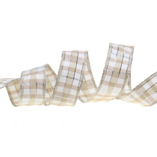 Floristik24 Karoband mit Glimmer Natur-Silber 25mm 15m