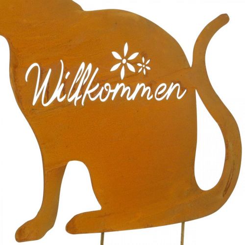 Floristik24 Metallstecker Katze, Willkommensschild, Beetdeko, Gartenstecker Edelrost, Rost-Deko H50cm