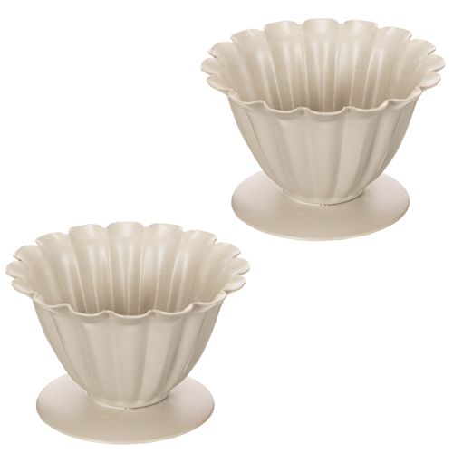 Cremefarbene Schale aus Blech in Blütenkelchform, 9 cm | Floristik24.ch