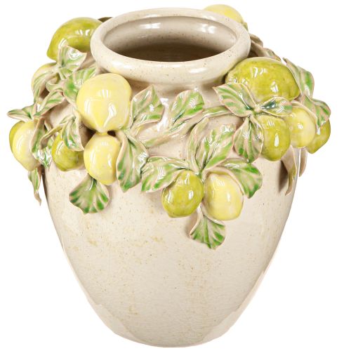 Floristik24 Keramik Vase Zitronen Deko Mediterran Grün Gelb H19cm
