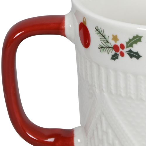 Floristik24 Keramik Weihnachtstasse mit Strickmuster und festlichem Dekor 9cm - Rot-Weiß 2St