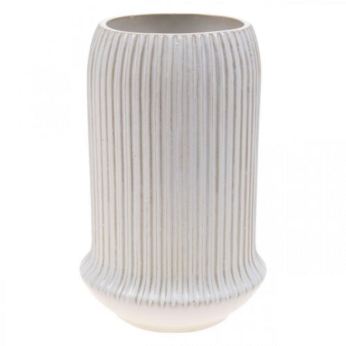 Artikel Keramik Vase mit Rillen Weiß Keramikvase Ø13cm H20cm