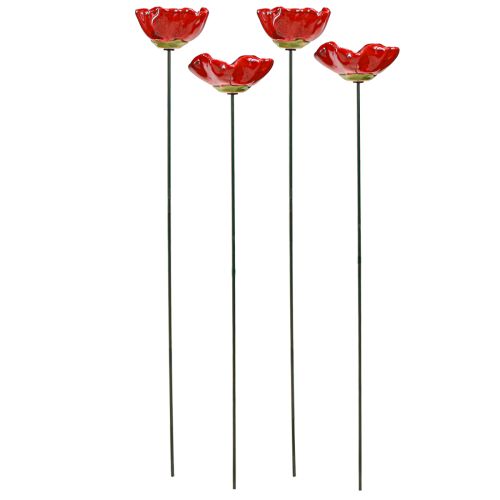 Floristik24 Keramikblumen Mohnblume Deko Blumenstecker Rot 6,5cm 4 St