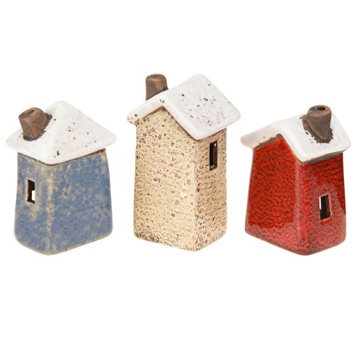 Keramikhäuschen Adventsdeko Creme Rot Grau 8,5/9,5cm 3 St | Floristik24.ch