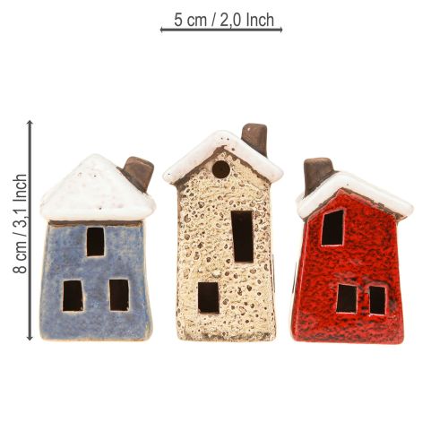 Keramikhäuschen Adventsdeko Creme Rot Grau 8,5/9,5cm 3 St | Floristik24.ch