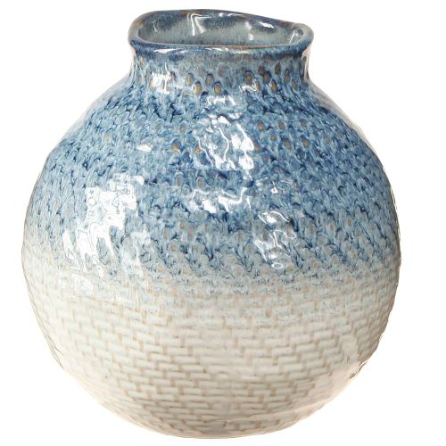 Artikel Keramikvase Glasiert Blau Weiß Geflochtene Optik H18,5cm