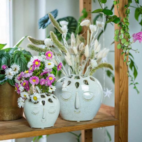 Floristik24 Keramikvase mit Gesicht Creme, Beige H13cm Steingutoptik 1 St