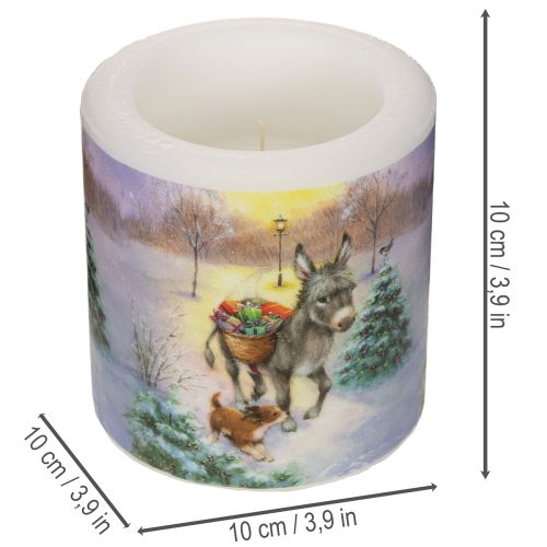 Stumpenkerze aus Wachs 10 cm Winterlandschaft mit Esel und Hund | Floristik24.ch