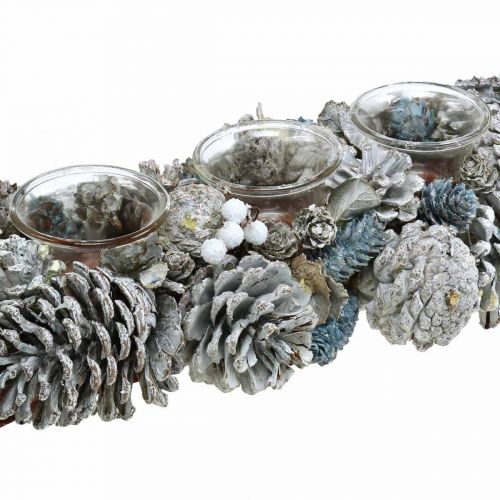 Floristik24 Kerzengesteck mit Zapfen Weiß 45cm x 15cm