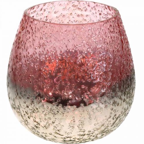 Floristik24 Glaswindlicht, Teelichthalter, Tischdeko, Kerzenglas Rosa/Silbern Ø15cm H15cm