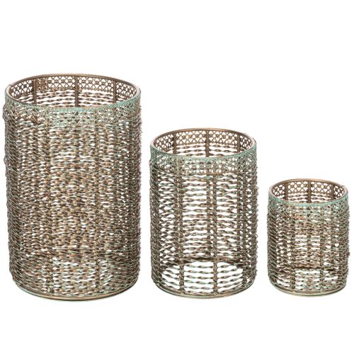 Kerzenhalter Metall Ø8/10/13 cm 3er-Set Goldbraun-Türkis | Floristik24.ch