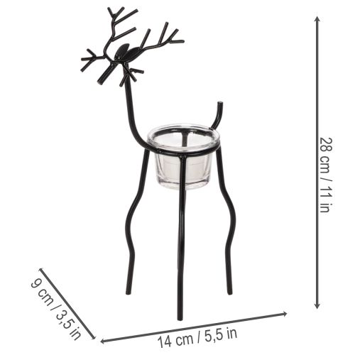 Kerzenhalter Rentier aus schwarzem Metall mit Teelichtglas 28 cm | Floristik24.ch