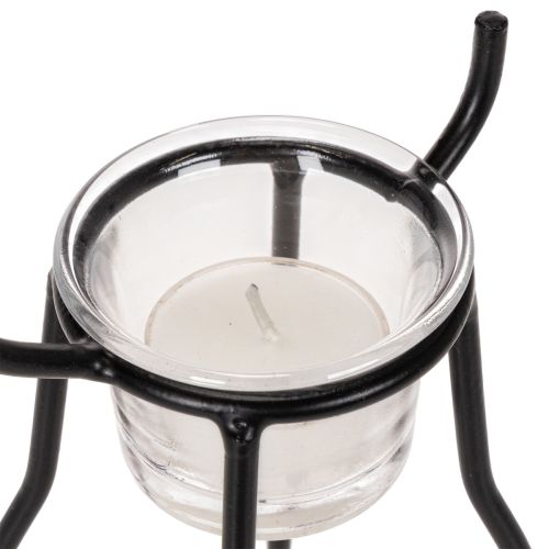 Kerzenhalter Rentier aus schwarzem Metall mit Teelichtglas 28 cm | Floristik24.ch