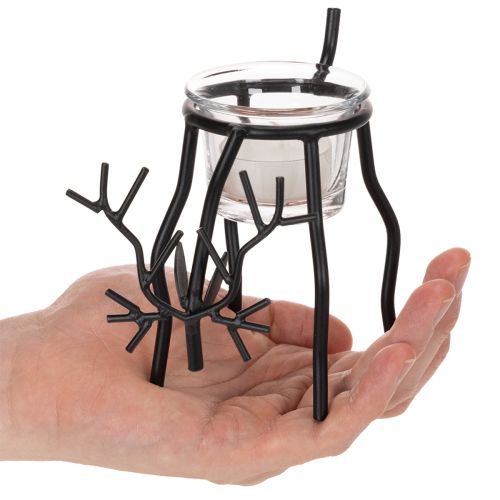Kerzenhalter Rentier aus Metall mit Teelichtglas, 15 cm, Schwarz | Floristik24.ch
