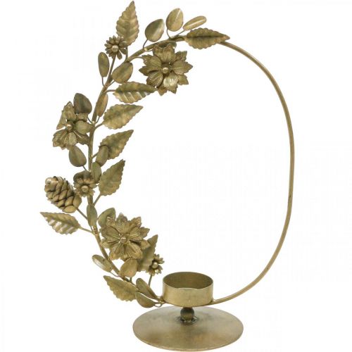 Floristik24 Teelichthalter Gold Deko Loop Blumen Zapfen H29,5cm