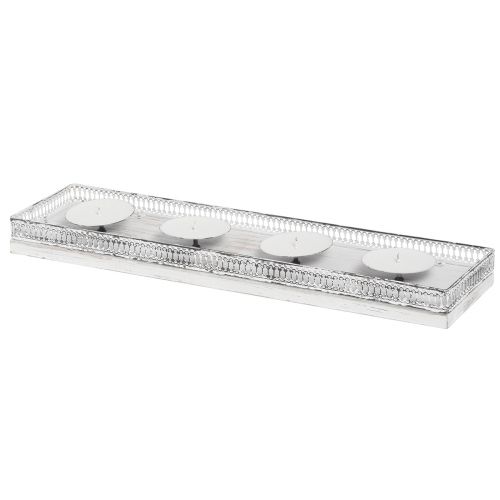 Floristik24 Kerzenhalter Weiß Kerzentablett Metall Holz 60x15x5cm