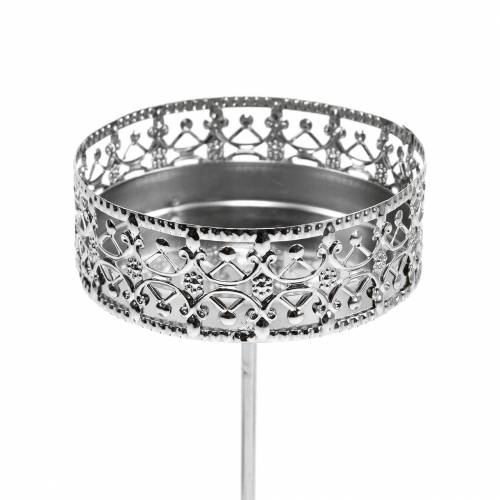 Floristik24 Florale Kerzenhalter zum Stecken Silbern Ø7,4cm H12,5cm Antik-Optik 4 St