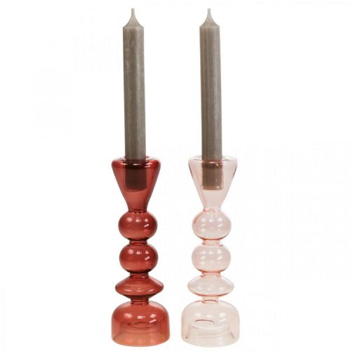 Floristik24.ch Kerzenhalter Glas Kerzenständer Rosa/Rose Ø5-6cm H19cm  2St-868682