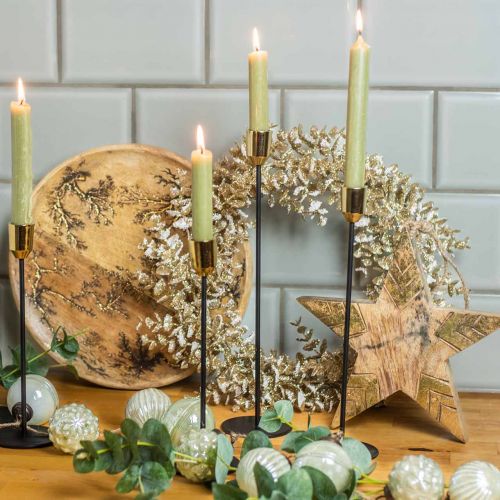 Floristik24 Kerzenhalter aus Metall, Kerzenständer Gold / Schwarz H24,5cm Ø2,2cm