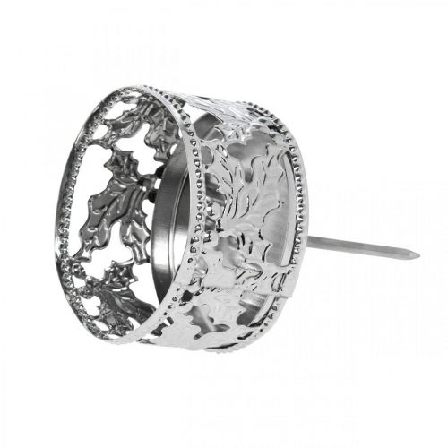 Floristik24 Kerzenhalter mit Steckpalme, Teelichthalter für Adventskranz Silbern Ø5,5cm 4 St