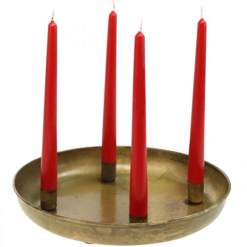 Floristik24 Kerzenteller, Adventskranzschale, Weihnachtsdeko Golden Antik-Optik Ø30cm