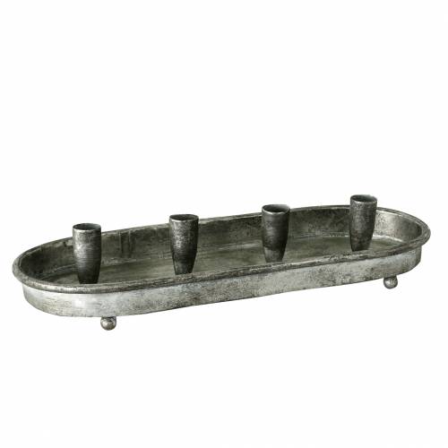Kerzen-Tablett oval für 4 Kerzen Antik Silbern Metall  40×17cm