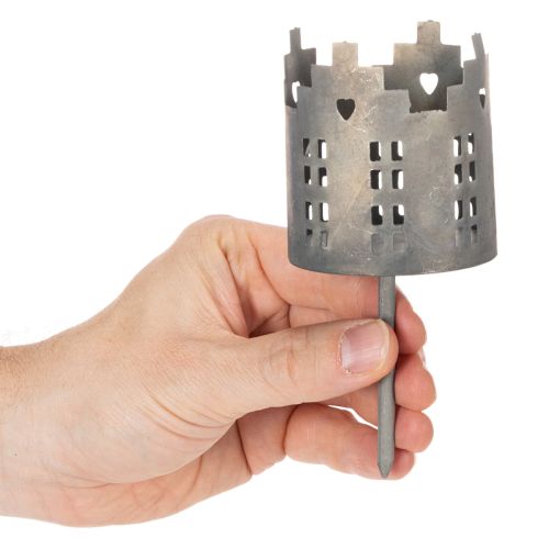 Teelichthalter Mit Dorn Häuser-Design Metall Silberfarben 6cm 2er-Set | Floristik24.ch
