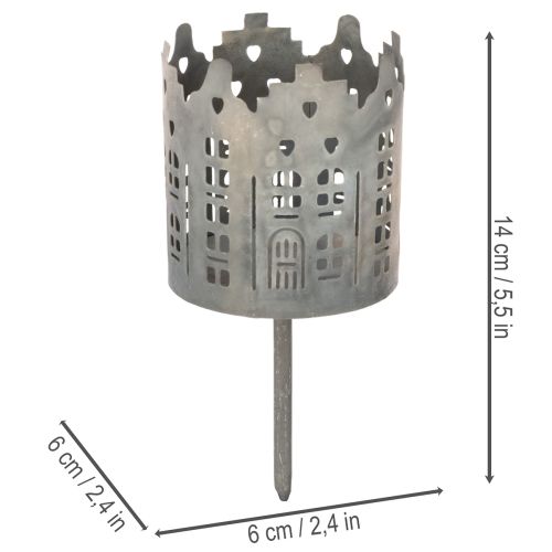 Teelichthalter Mit Dorn Häuser-Design Metall Silberfarben 6cm 2er-Set | Floristik24.ch