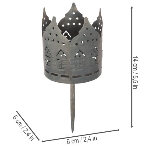 Teelichthalter aus Metall mit Steckdorn und Häuser-Motiv 6cm Dunkelgrau 2er-Set | Floristik24.ch