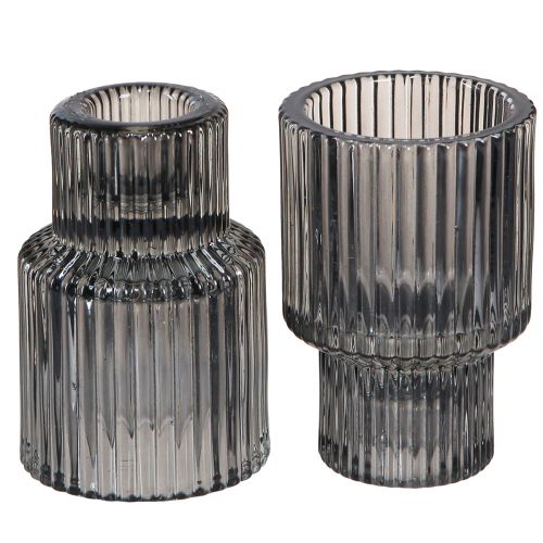 Floristik24 Kerzenständer aus Glas in Grau Teelichthalter H8cm 4 St