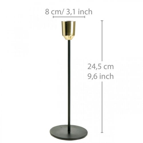 Artikel Kerzenhalter aus Metall, Kerzenständer Gold / Schwarz H24,5cm Ø2,2cm