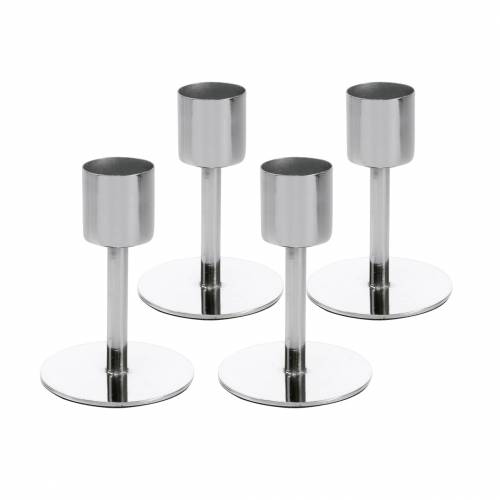 Floristik24 Metall-Kerzenhalter-Set für Spitzkerzen Silbern Ø2,2cm H7,3cm 4 St