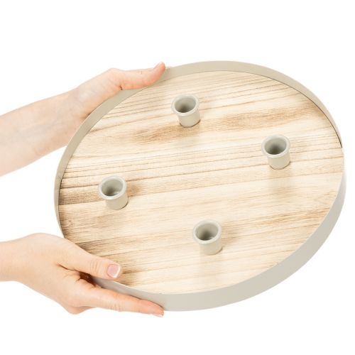 Kerzentablett rund aus Holz für 4 Stabkerzen 30 cm natur | Floristik24.ch