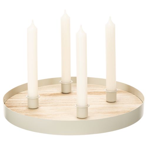 Kerzentablett rund aus Holz für 4 Stabkerzen 30 cm natur | Floristik24.ch