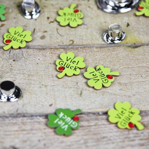 Floristik24 Kleeblatt „Viel Glück" Holzdeko zum Kleben Grün 3,5cm 45 St
