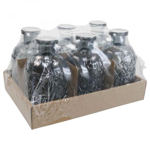 Floristik24 Kleine Glasvase Vase Rautenmuster Glas Blaugrau H12,5cm 6St