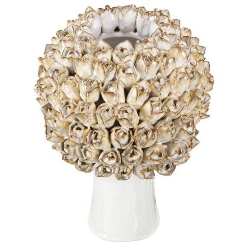 Artikel Kopfvase Keramik Vase mit Rosen Weiß Braun Ø19cm H2,5cm