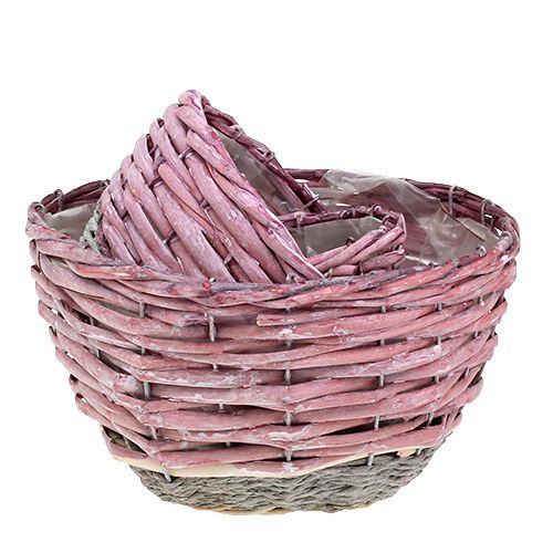 Floristik24 Korb rund 3er-Set Ø14cm - 24cm Rosa, Natur