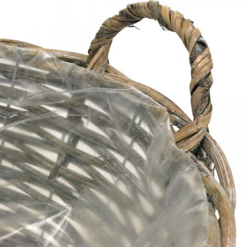 Floristik24 Korb mit Henkeln, Pflanzgefäß, Korbschale Natur, Weiß gewaschen H15cm Ø35cm