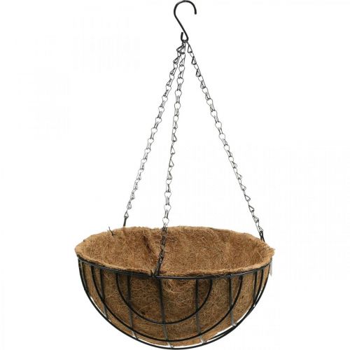Floristik24 Pflanzkorb zum Hängen, Blumenampel aus Metall, Kokosfasern Natur, Schwarz H15cm Ø30,5cm