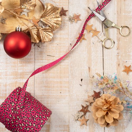 Dekoband Kräuselband Leoprint Pink 10mm x 100m Geschenkdekoration | Floristik24.ch