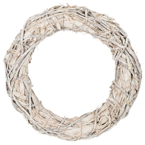 Zweigkranz rund aus Holz und Rindenfaser, 50 cm, geweisst, für Dekoration und Basteln